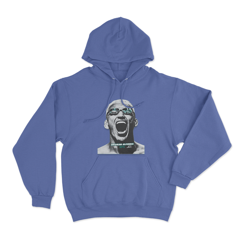 Charles Oliveira Intense Portrait Print Hoodie Blue Charles Oliveira Intense Portrait Print Hoodie Blue