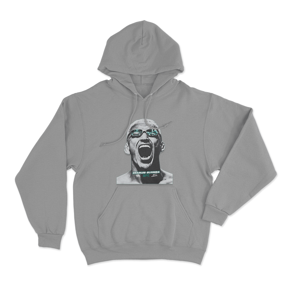 Charles Oliveira Intense Portrait Print Hoodie Grey Charles Oliveira Intense Portrait Print Hoodie Grey