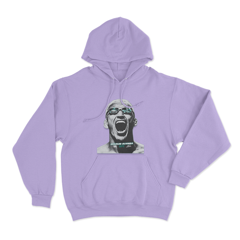 Charles Oliveira Intense Portrait Print Hoodie Purple Charles Oliveira Intense Portrait Print Hoodie Purple