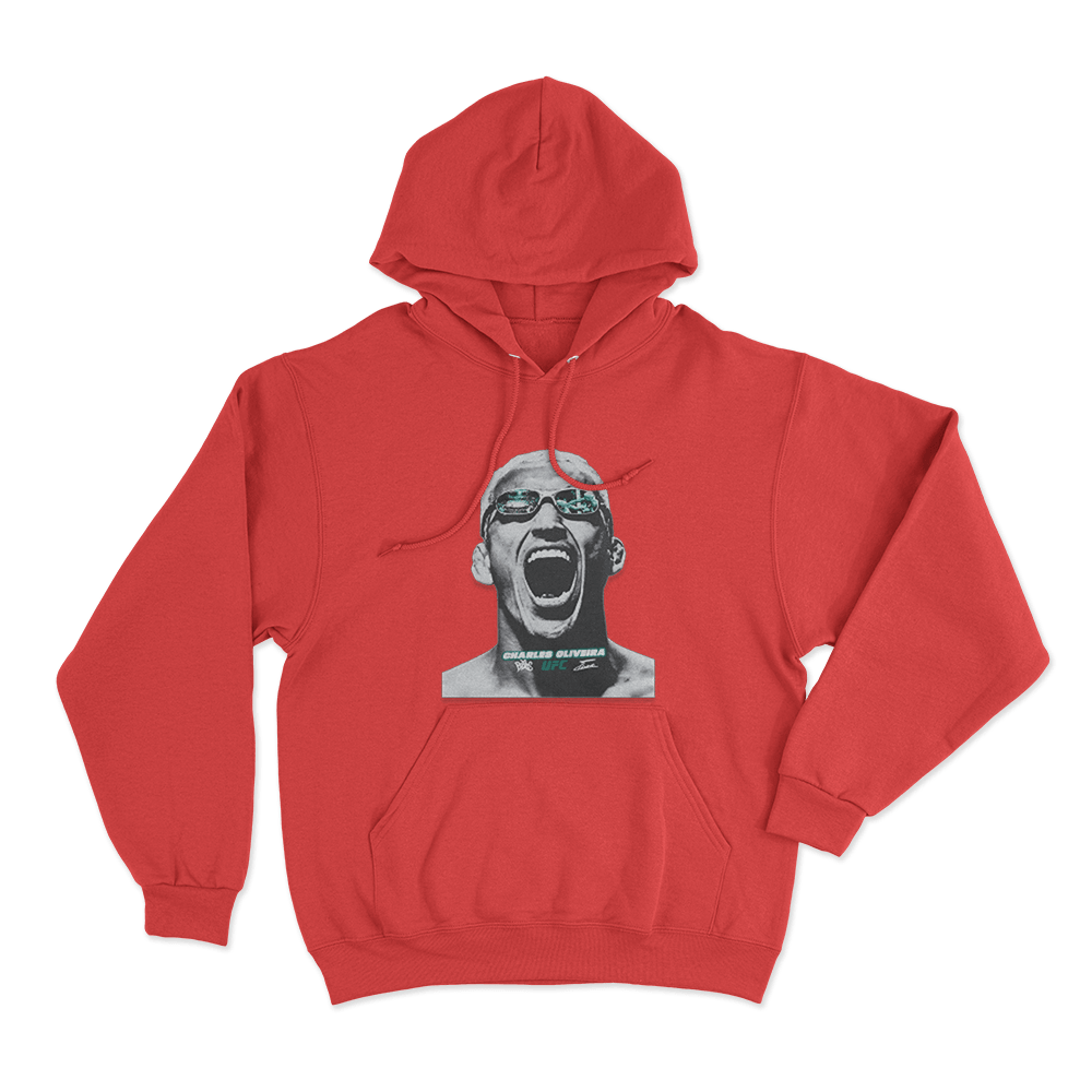 Charles Oliveira Intense Portrait Print Hoodie Red Charles Oliveira Intense Portrait Print Hoodie Red