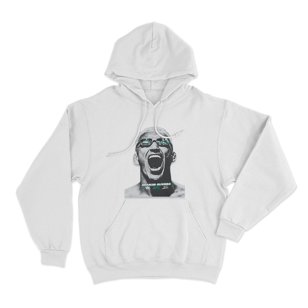 Charles Oliveira Intense Portrait Print Hoodie White Charles Oliveira Intense Portrait Print Hoodie White