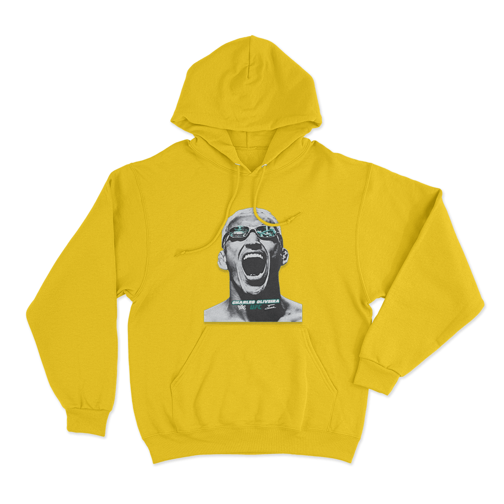 Charles Oliveira Intense Portrait Print Hoodie Yellow Charles Oliveira Intense Portrait Print Hoodie Yellow
